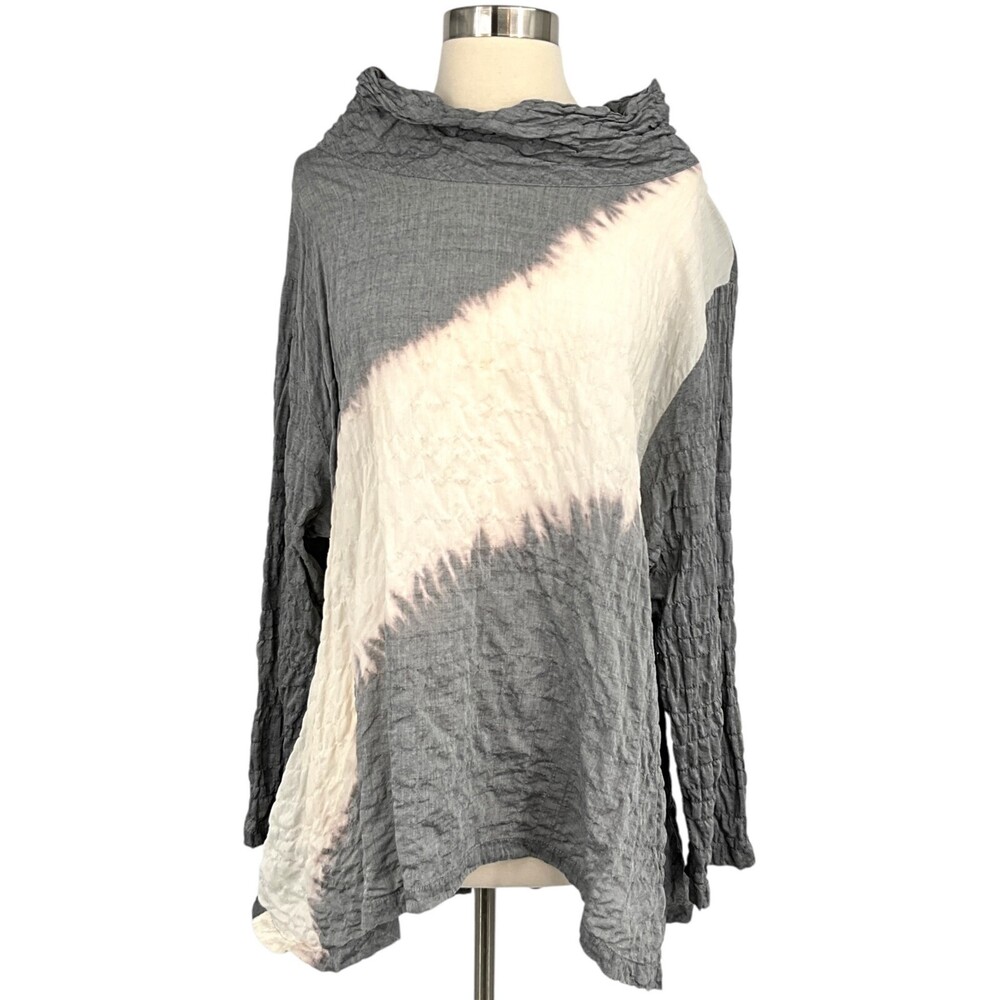 Steve Sells Studio Tie Dye Tunic Size S / M Gray Ivory Cowl Neck Long Sleeve